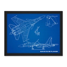 Listing image for Sukhoi Su-35 Flanker-E Air Defence Fighter Blueprint Framed Wall Art Print 18X24