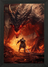 Listing image for Dragon Fire Battle Framed Wall Art Poster Canvas Print Picture