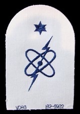 Listing image for Royal Navy Electronic Warfare Electron + 1 Star Blue On White Embroidered Patch