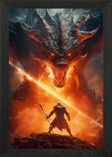 Listing image for Dragon Fire Battle Framed Wall Art Poster Canvas Print Picture